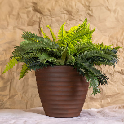 Swind Ribbed Round Polyresin Outdoor Planter Pot - Rust - Set of 4 - 13"