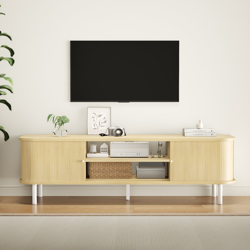 Meuble télé avec rangement et tablettes conçus pour les téléviseurs de 42 à 65 po, Bois de chêne / blanc
