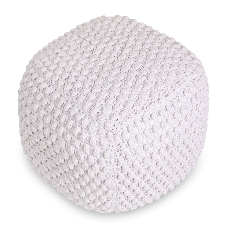 Aitana 18" Cotton Blend Pouf Ottoman, White 100% Cotton