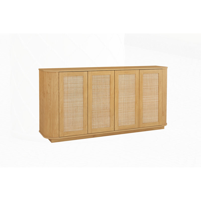 Armoire à rayures verticales en bois avec portes en rotin