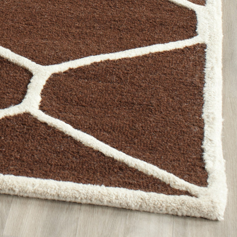Handmade Dark Brown and Ivory Wool Geometric Area Rug