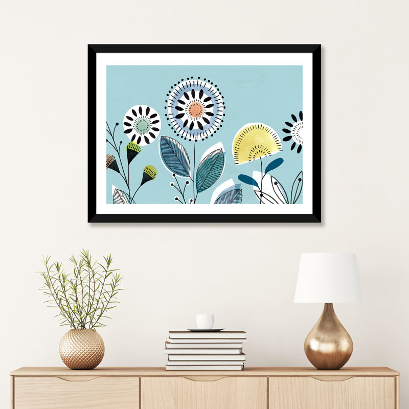 «Scandi Florals II» par Isabelle Z - impression d'art graphique, H 24 po x l 32 po x P 1 po, Papier encadré noir, Blanc