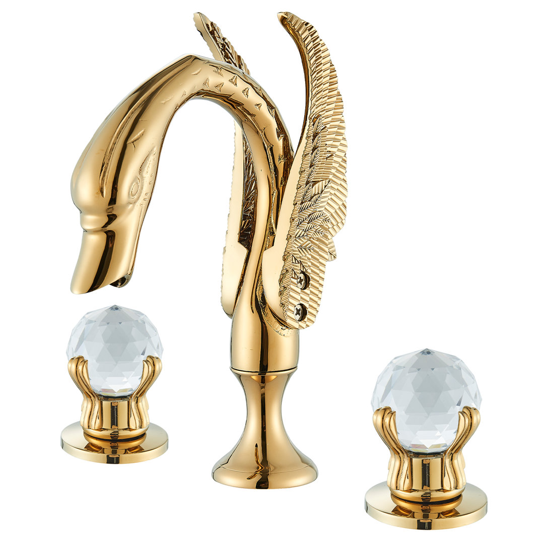 Ornate Swan Style Bathroom Sink Faucet Combo Deck Mount Sink Mixer Tap Set Hot Cold Water Vessel Sink Faucet 2-handle AlenArtWater 