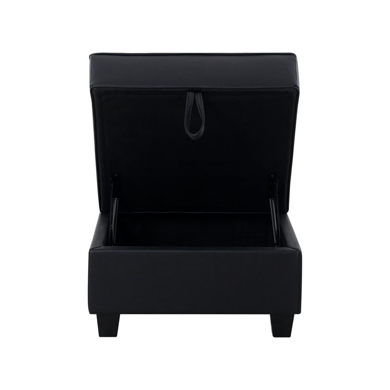 Canapé modulaire Shealene avec méridienne double - canapé en U réversible avec rangement, Cuir Air noir
