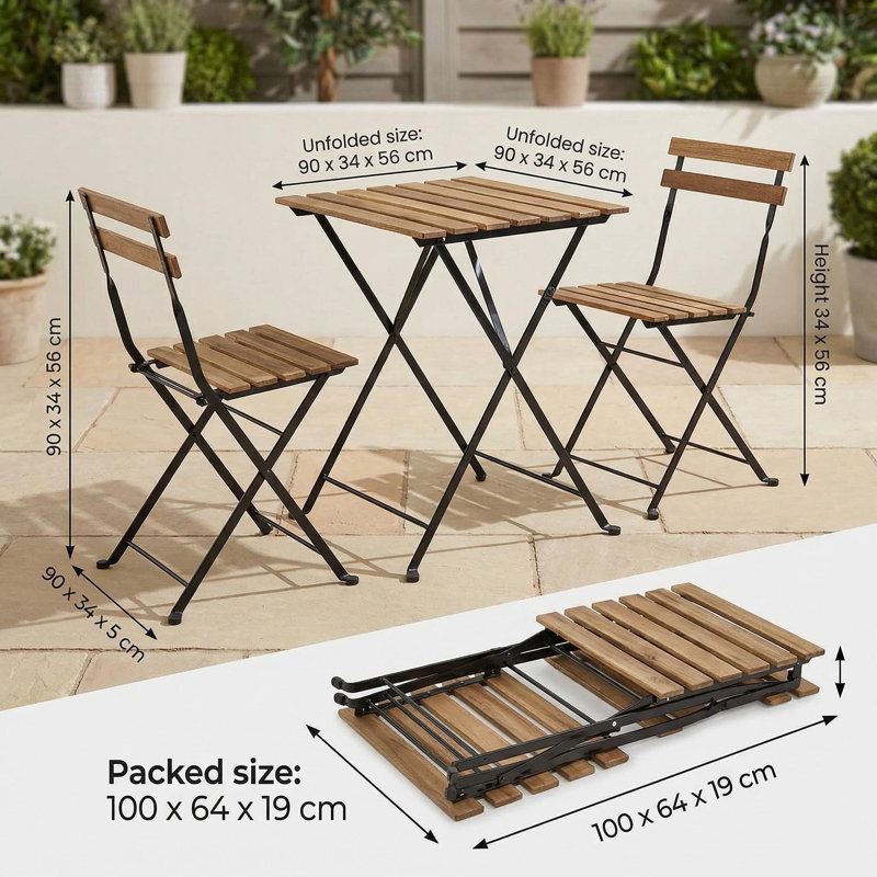 Ensemble de table et de chaises en fer et en bois trois pièces; fer et bois; ensemble de trois pièces en fer et en bois; sans couleur; couleur naturelle.