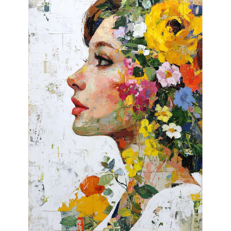 Sunlit Bloom - Bright Botanical Woman Portrait, art mural, H 40 po x l 30 po