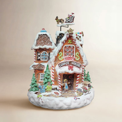 11.02”H Animated Gingerbread Cookie House (Santa) - LED, 8 Music, Adapter or BO - Hand-Painted Resin