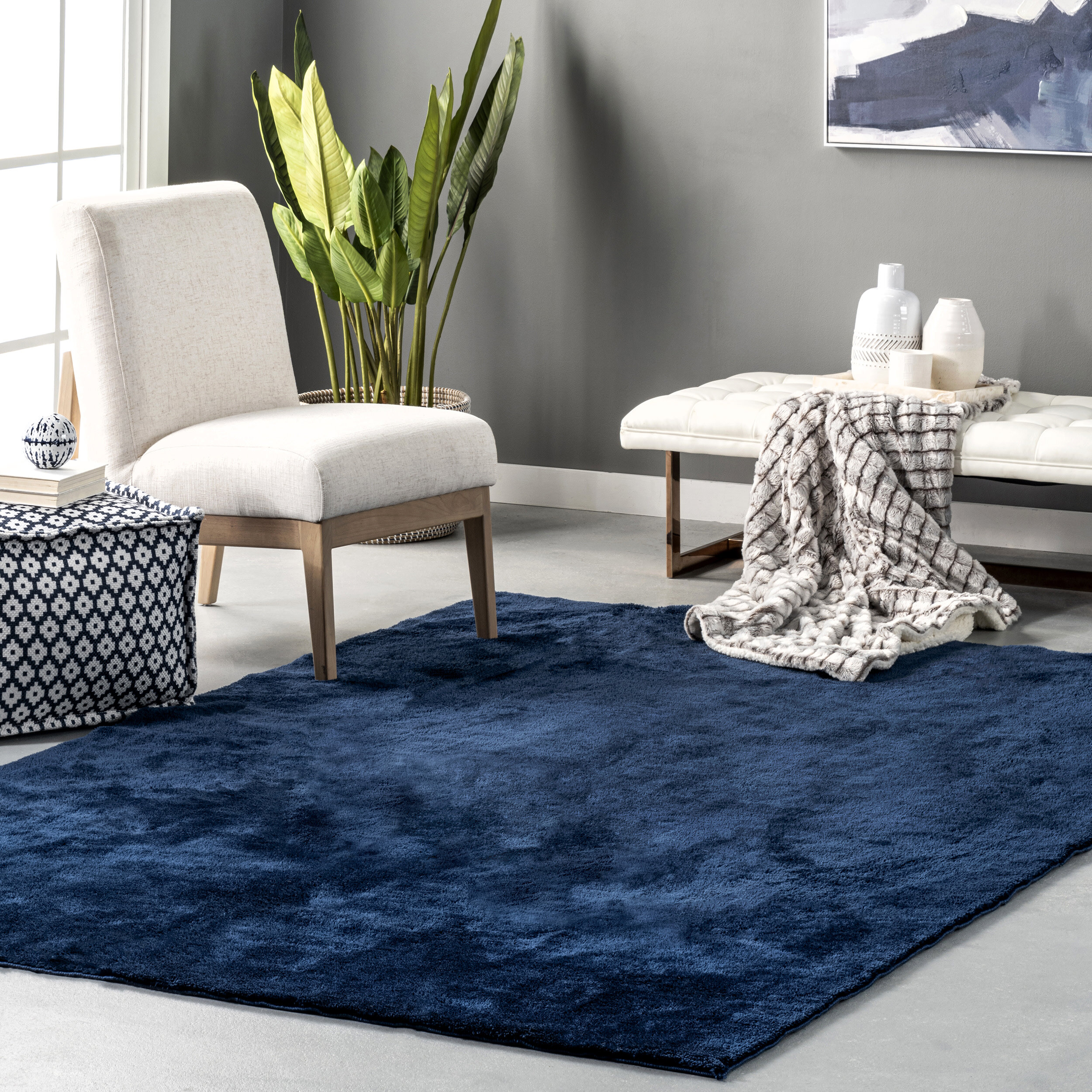 Loni Solid Machine Washable Shag Area Rug  Light grey rug, Shag area rug,  Area rugs