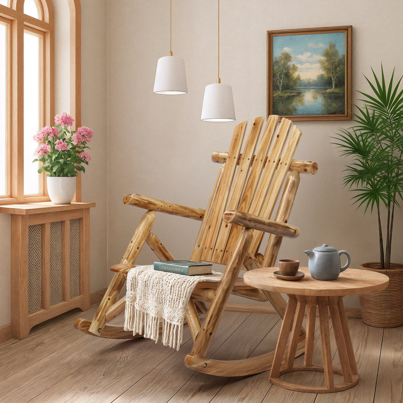 Chaise berçante de patio en bois de 38 pouces, Naturel