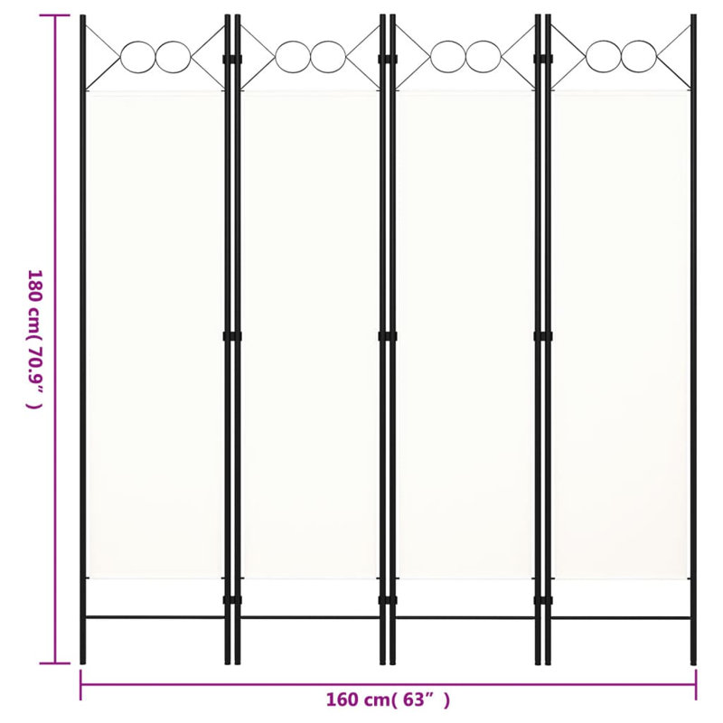 Paravent pliant autoportant pour séparer une pièce, Crème, crème, 4, H 70,9 po x l 63 po x P 1,6 po