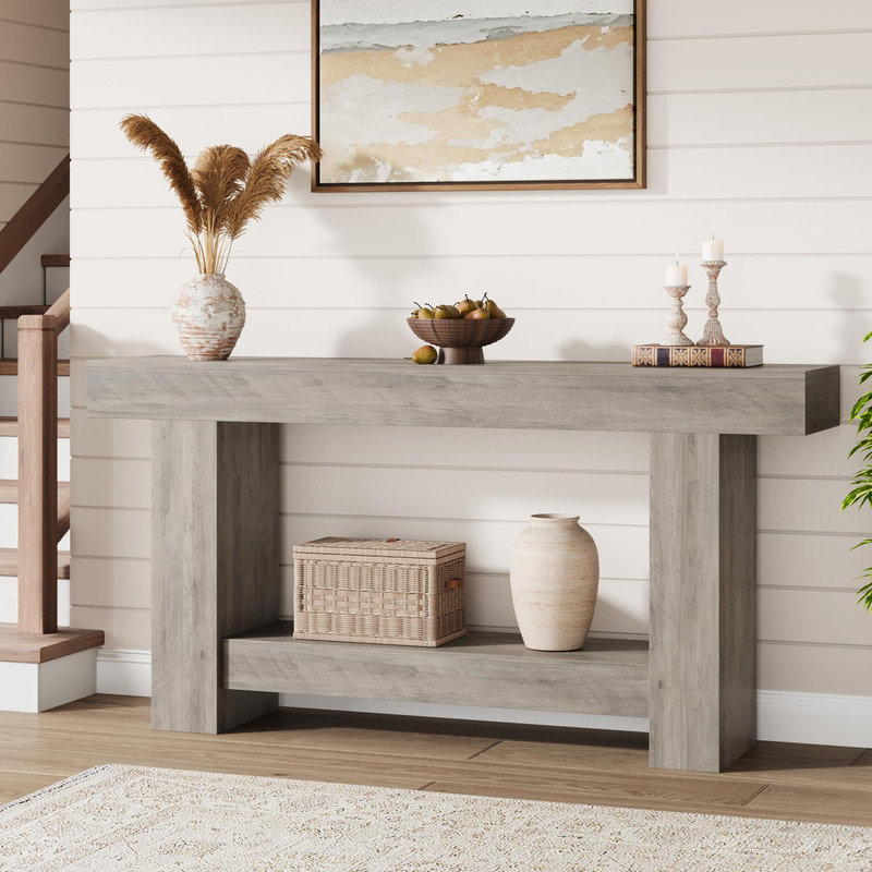47.24/63 Inches Long Console Table for Entryway, 2-Tier Large Sofa Table with Storage, Wood Farmhouse Console Table for Living Room, Wooden Entrance Entry Table for Entryway, Hallway