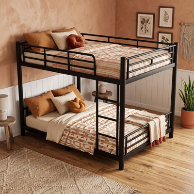 Metal Bunk Bed with Ladder, Guardrails and Slats