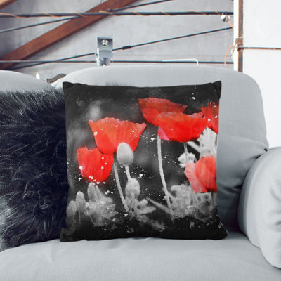 Poppy Field Paint Splash Cushion with Filling