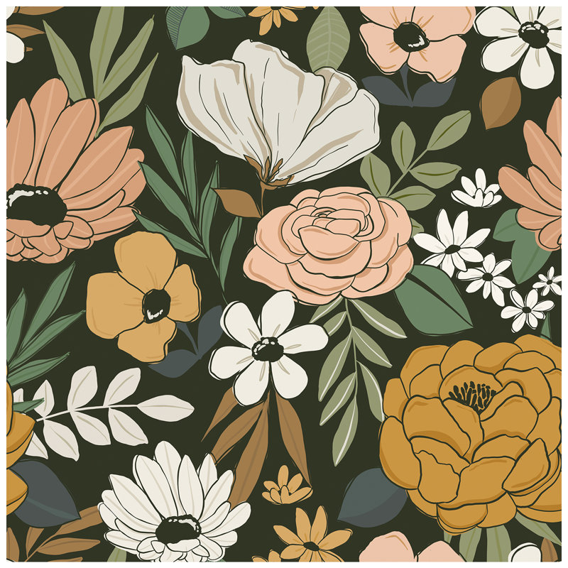 Rouleau de papier peint texturé à motif floral peler et coller Joohi l 17,7 po, L 10 pi x l 17,7 po