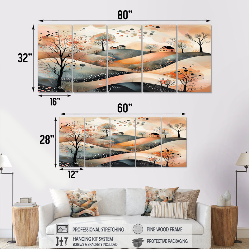Brown Abstract Mountain Landscape II - Abstract Landscapes Canvas Wall Art Set, 32" H x 80" W