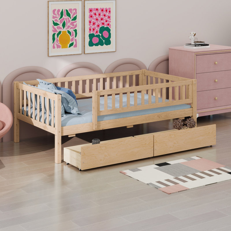 Wood Daybed Bed With Two Drawers, Natural