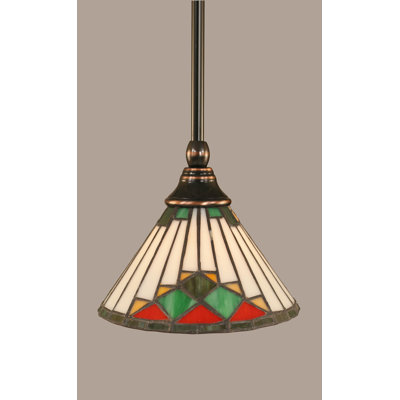 Stem Hung Mini Pendant With 7" Green Sunray Art Glass