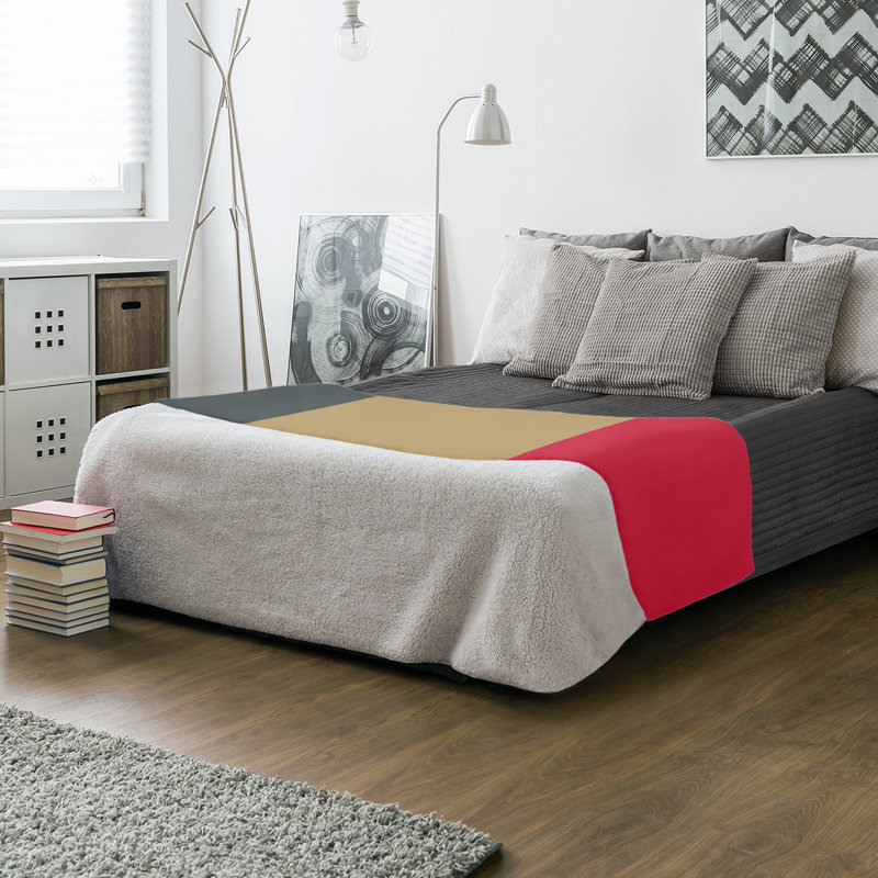 Quilted Throw Blanket, 60" x 80", Steel Gray/Gold/Red, Coral Fleece
