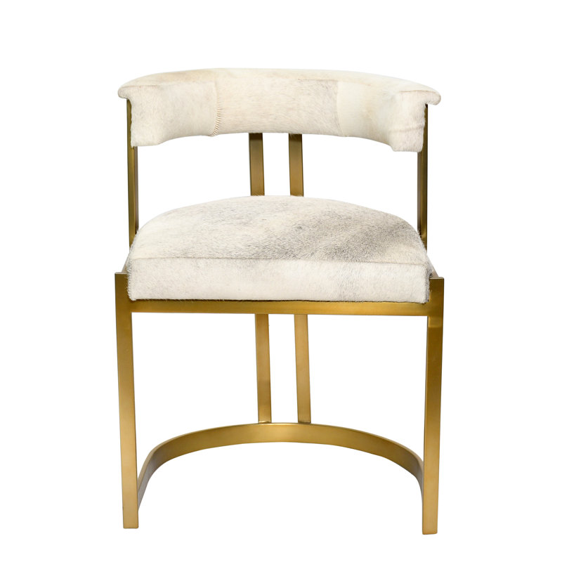 Gold Stainless Steel Grey Cowhide Chair
