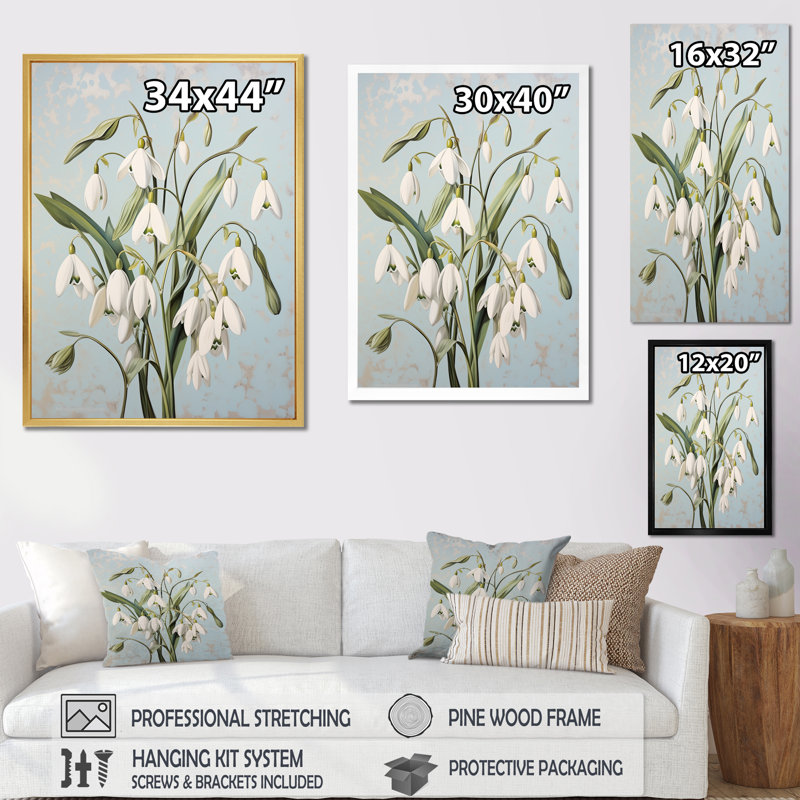 " Snowdrops Moonlit Galanthus Nivalis IV ", 32" H x 24" W x 1" D, White Floater Framed