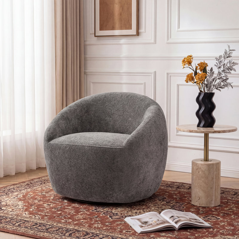 Upholstered Swivel Barrel Chair, Gray