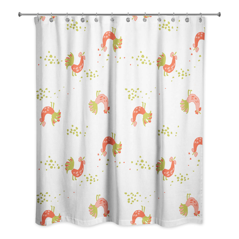 Rideau de douche simple coq Hamil, Blanc / Rouge