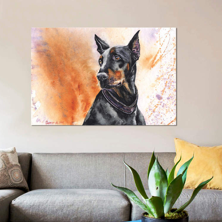 « doberman », reproduction sur toile, H 18 po x l 26 po x P 1,5 po, Toile tendue, Pas de tapis