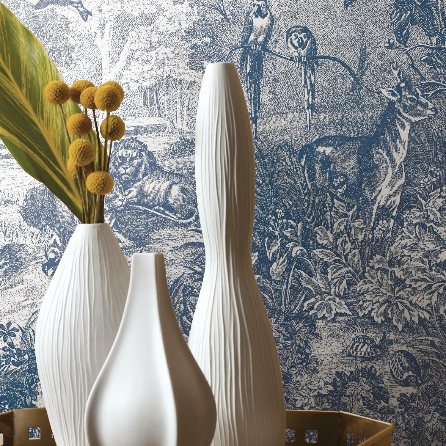 Modern Peel & Stick Toile Wallpaper, Blue