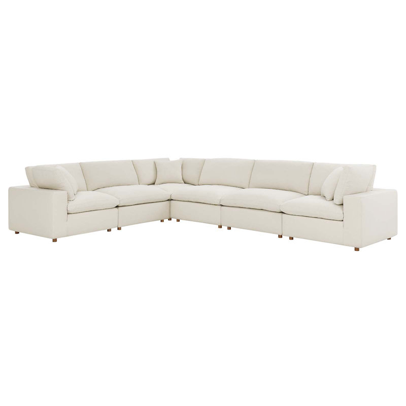 Modway Commix Down Filled Overstuffed 6 Piece Sectional Sofa Set, Light Beige Polyester Blend