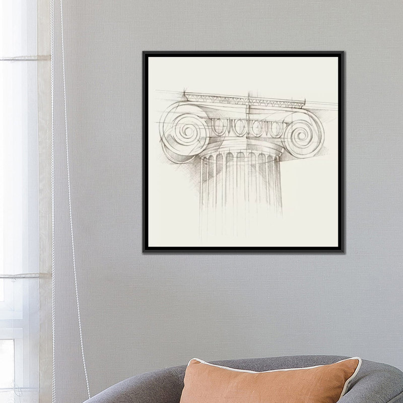 «Colonne Schématique III», impression sur toile, H 18 po x l 18 po x P 1,5 po, Toile encadrée noire, Pas de tapis