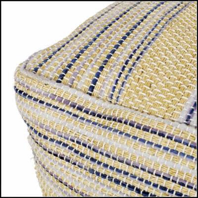 Western Handcrafted Fabric Pouf, Durable Hemp and Wool Blend, Perfect for Seating and Decorative Use