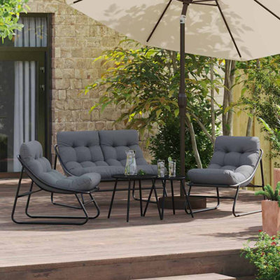  Garden Furniture With Cushion 3 Pcs Black 110 X 81 X 71Cm Metal