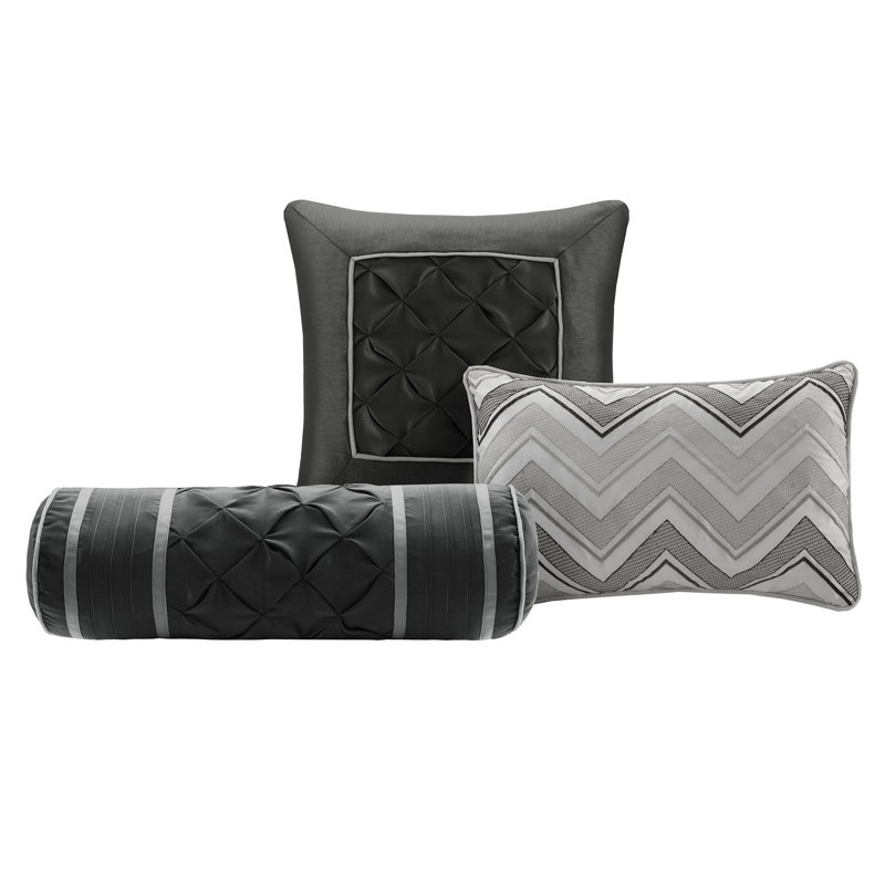 Laurel 7 Piece Tufted Comforter Set, Queen Comforter + 1 Bed Skirt + 2 Shams + 3 Decora, Gray