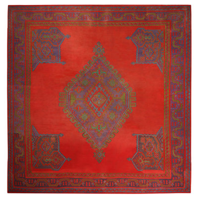 Antique Oushak Kilim Square Rug In Red And Indigo With Medallion | Rug & Kilim