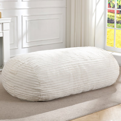 Pouf géant de 1,5 m en mousse compressée sans os, pour adultes, grand siège confortable pour lire et jouer, avec poignée de transport et housse amovible, idéal pour le salon ou la chambre, rayures blanches.