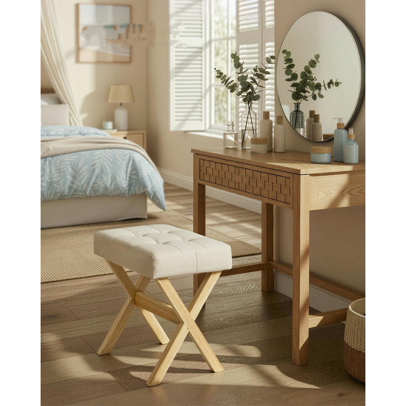 42cm Wide Cube Ottoman, Beige