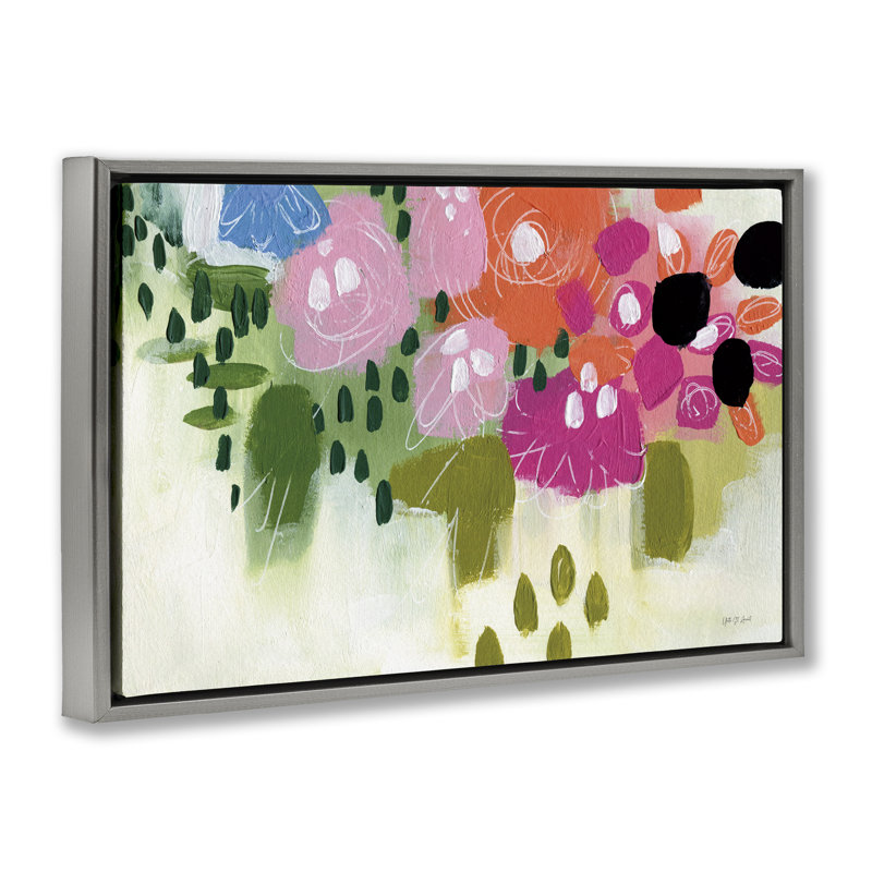 Toile flottante abstraite à motif floral brossé par Yvette St. Amant, Cadre flottant gris lustré, H 21 po x l 31 po