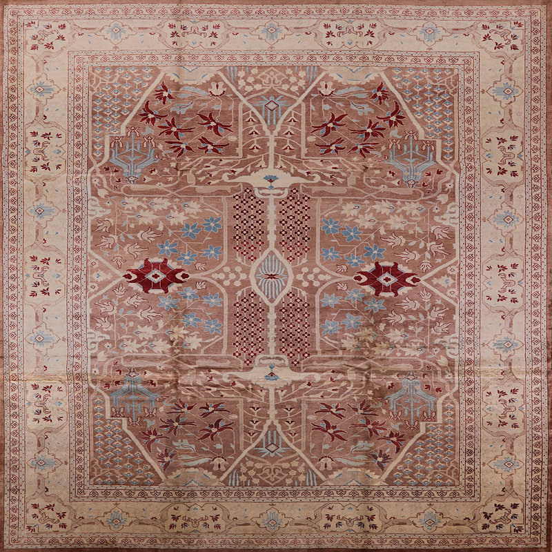 Tapis oriental rouge / beige Wauwinet, Carré 8 pi