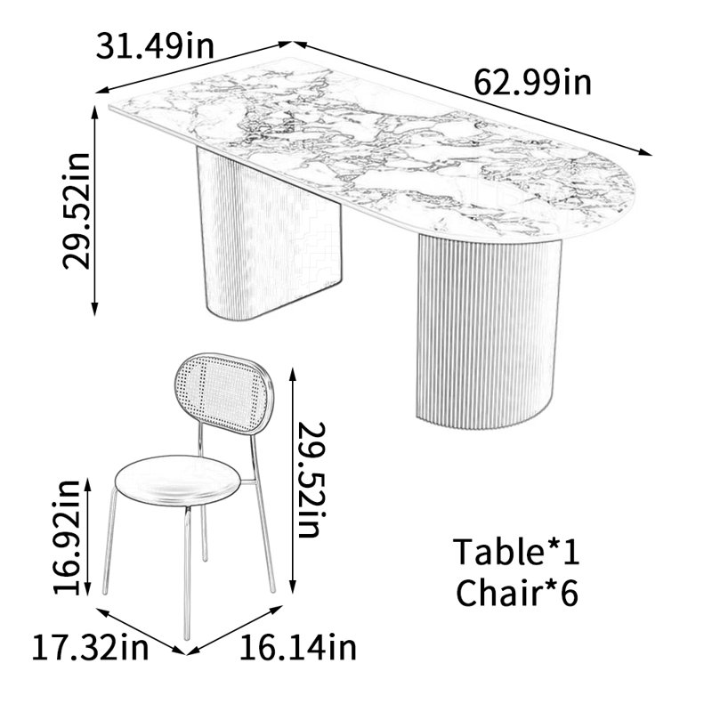 Table de salle à manger Modern, H 29,52 po x L 62,99 po x l 31,49 po
