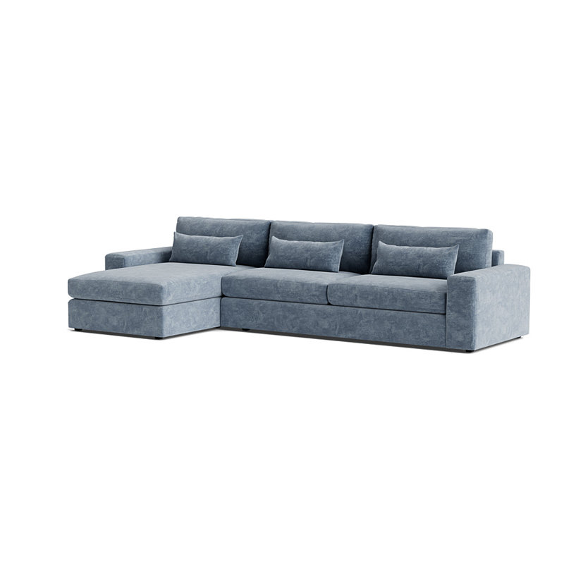 Canapé d'angle Haywood avec accoudoirs larges et demi, Orienté vers la gauche, Chenille rétro - bleu fumé