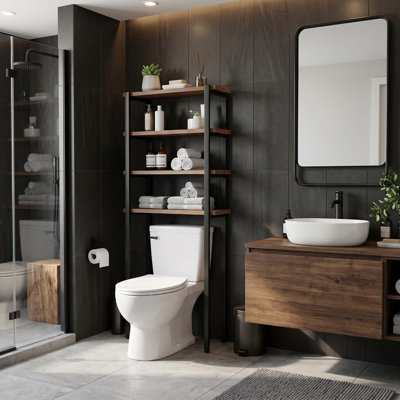 Rangement au-dessus de la toilette pour la salle de bain de 64 po de hauteur à quatre étages en bois massif et métal de style industriel rustique Rundell