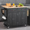 Chariot pour îlot de cuisine, chariots mobiles à plateau en bois de 43 po avec armoire de rangement, table roulante avec abattant, support à épices, barre à serviettes, tablette réglable, tiroir et crochets, îlots sur roulettes portables, noir