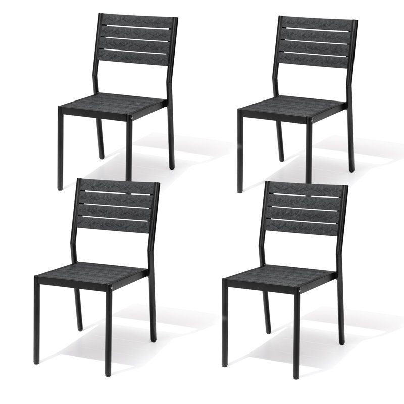  Ensemble de chaises de salle à manger en aluminium empilables pour l'extérieur, Noir