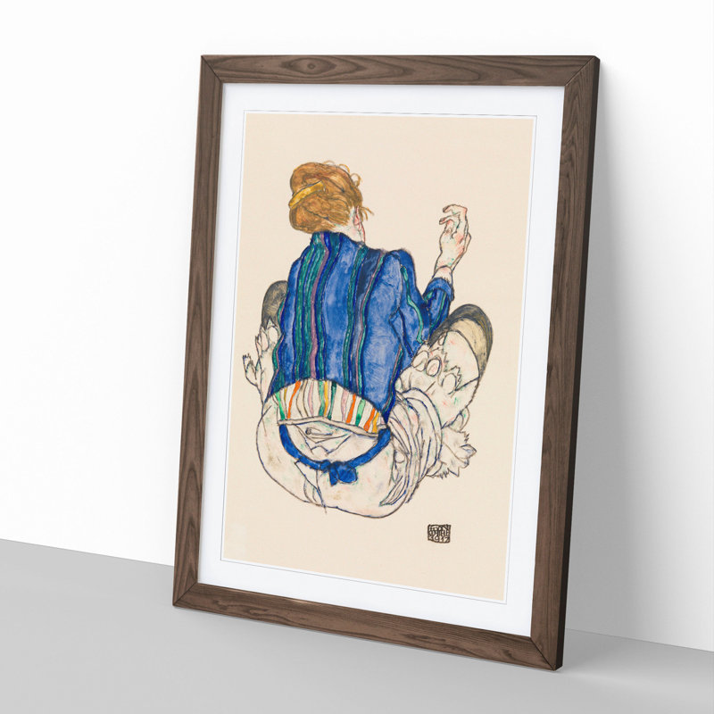 Seated Woman Vol.2 by Egon Schiele - Picture Frame Painting, Walnut Framed, 36cm H x 27cm W x 2cm D