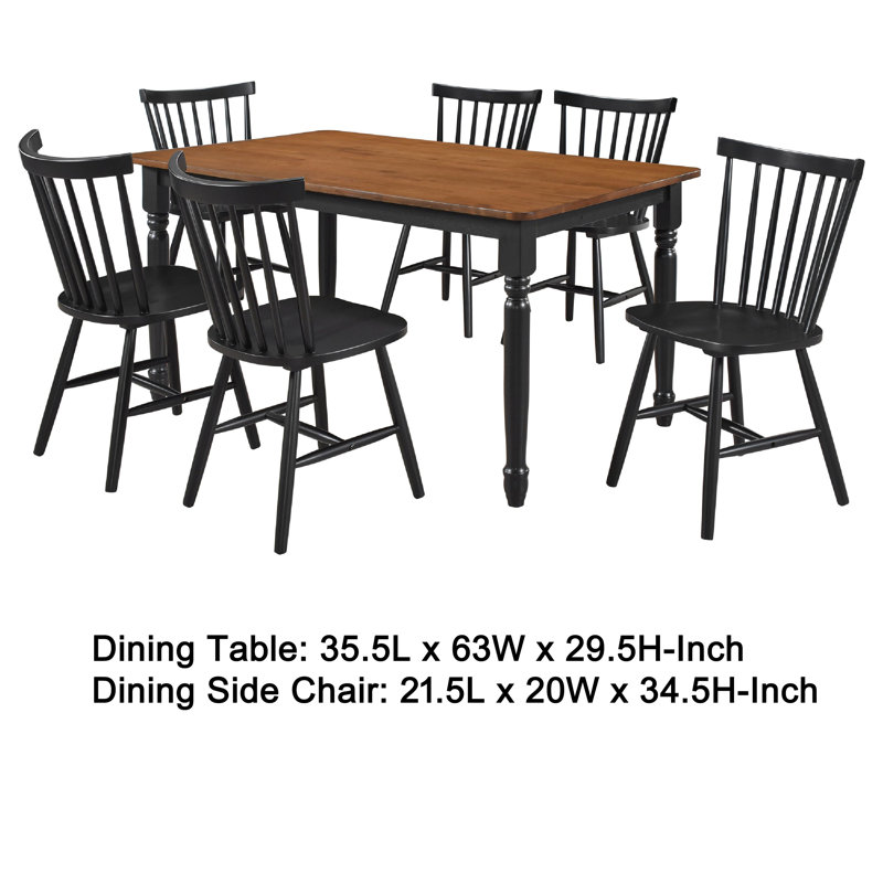 Ensemble de table de salle à manger Halie, bois brun noyer, chaises à dossier fuselé, 7 pièces : table, 6 chaises