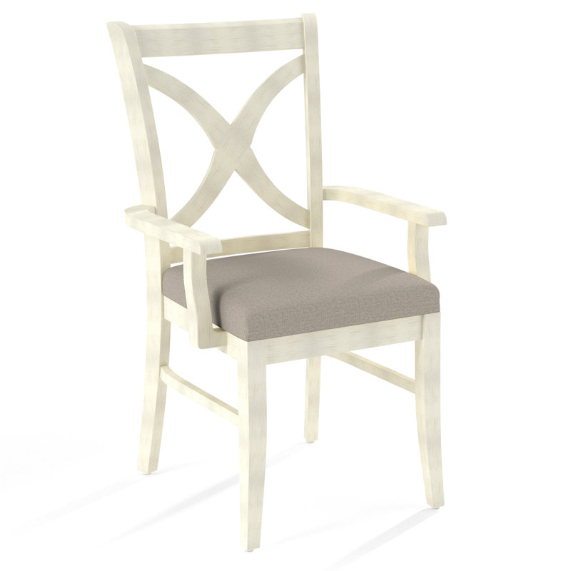 Hues Upholstered Arm Chair, Beige Performance Fabric; 0851-73, Antique Frost White Finish