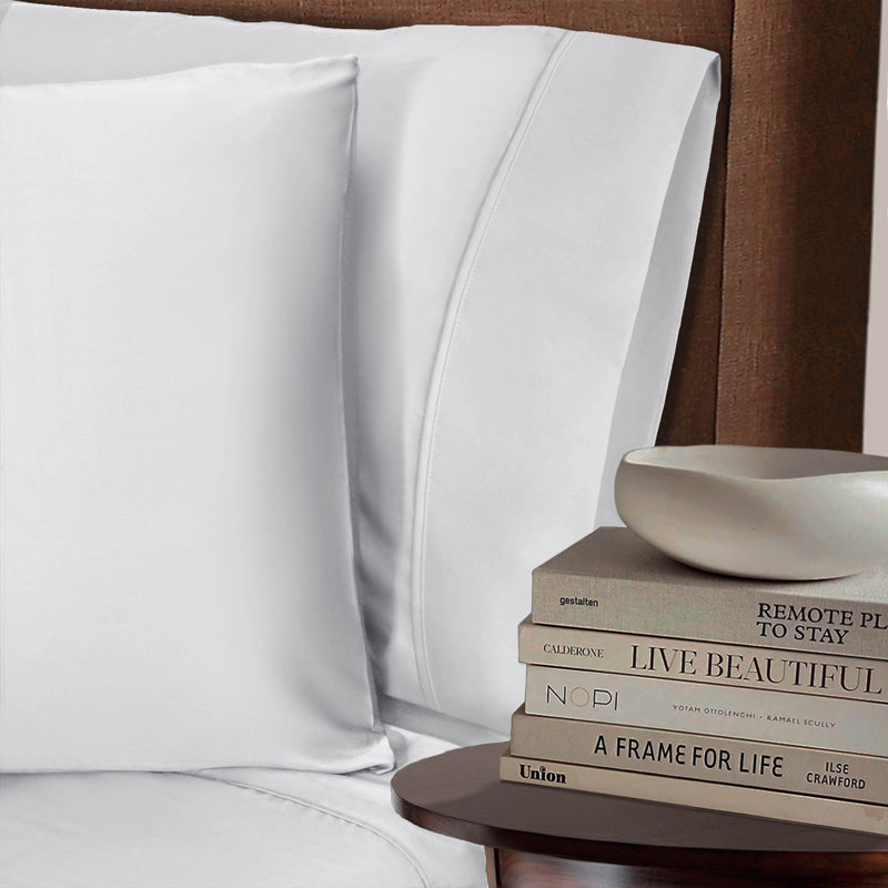 300 Thread Count Rayon From Bamboo Solid Pillowcase Set, Standard, White