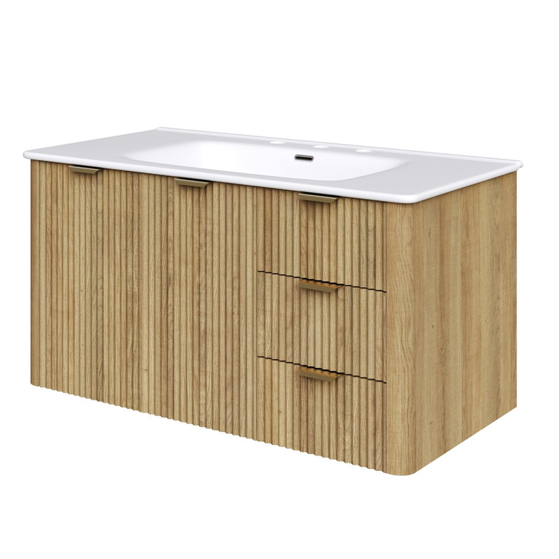 Ensemble de meuble-lavabo moderne avec lavabo Mid-Century, Brun, 36"