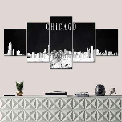 " Chicago Skyline BW " 5 Piece Art Set