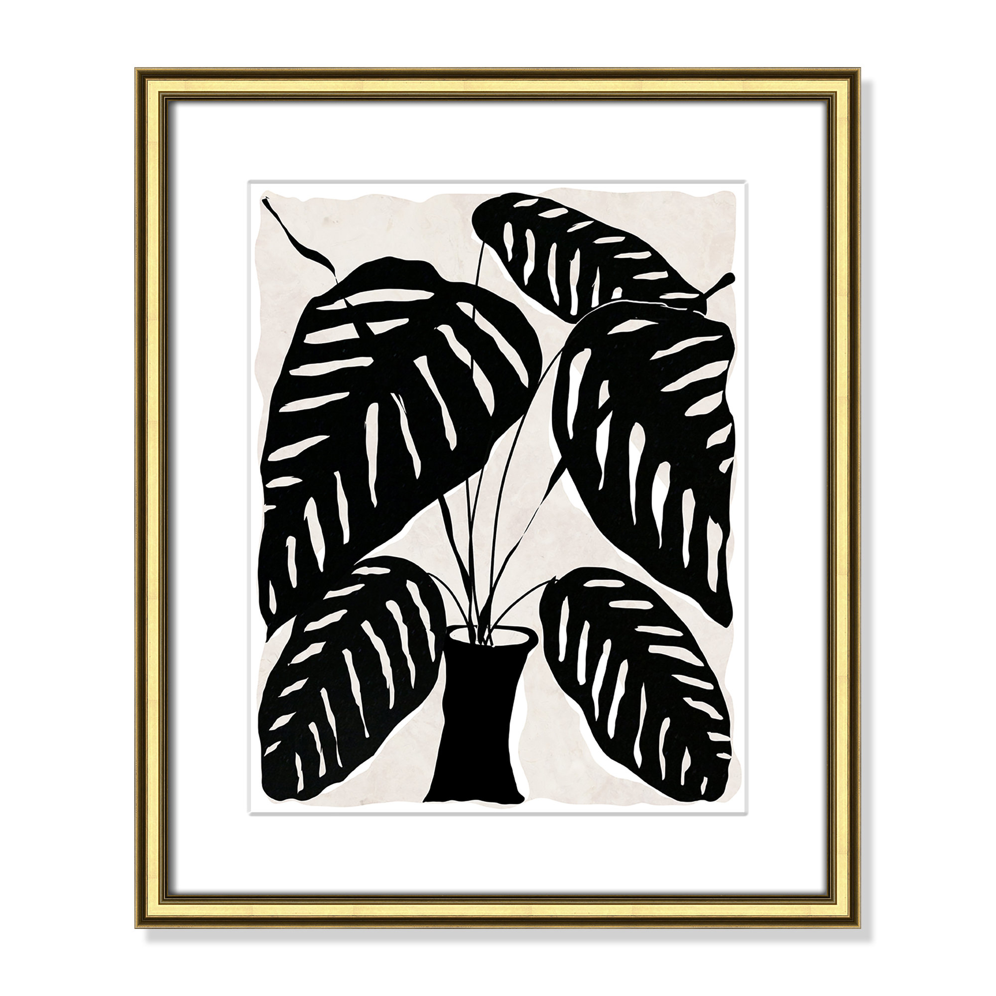 Black And White Potted Plant I by Daniela Santiago, 20.25" H x 17.25" W x 0.88" D, Gold Framed